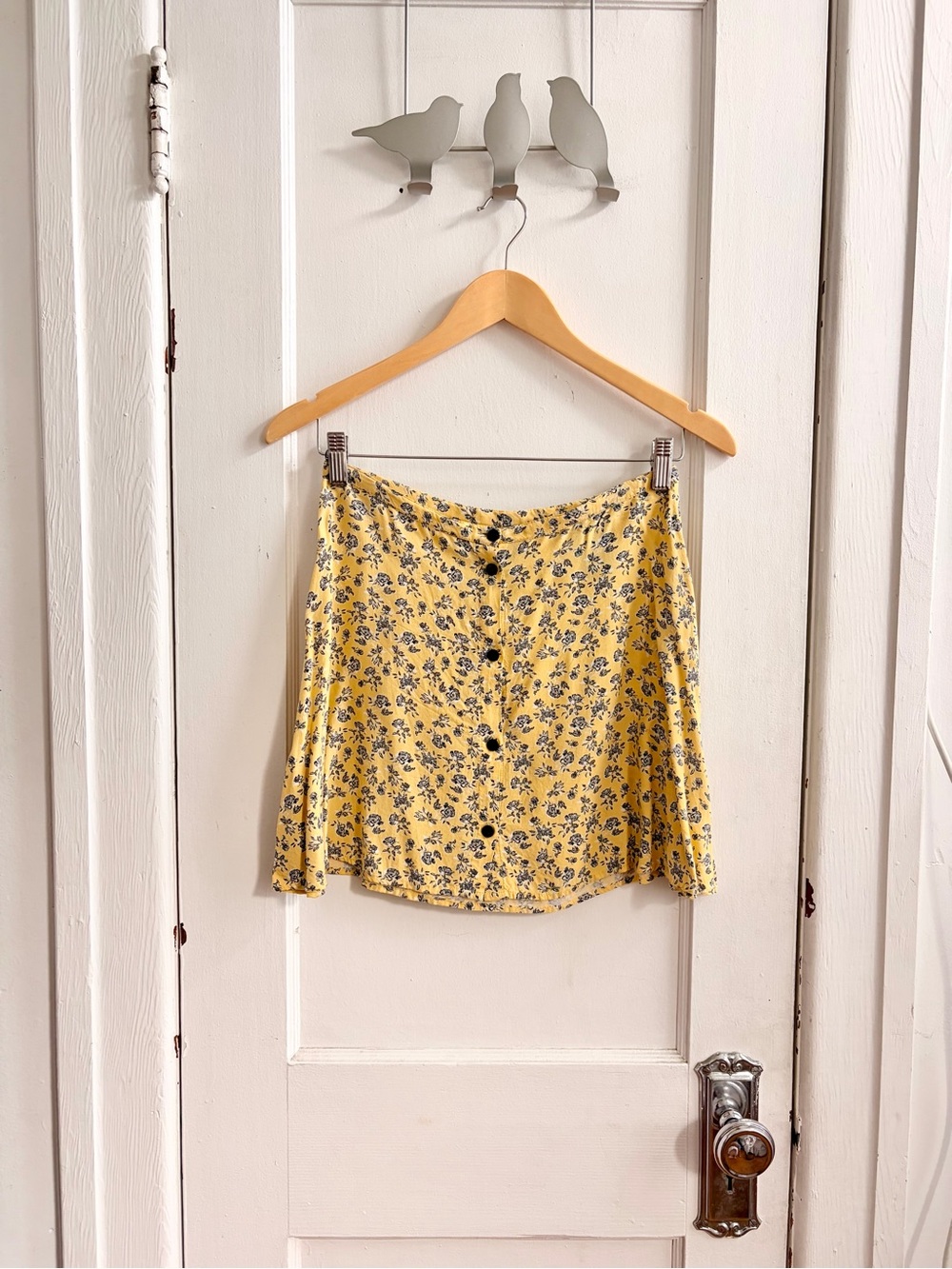 H&M Yellow Floral Button-Front Circle Skirt